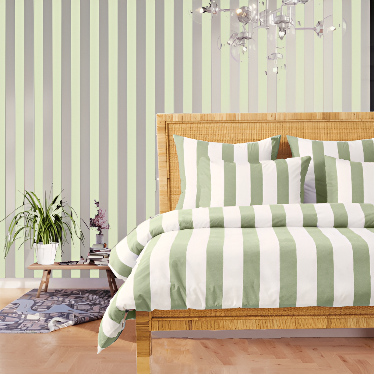 400TC Stripe Border Frame Cotton Sateen Duvet Cover Set