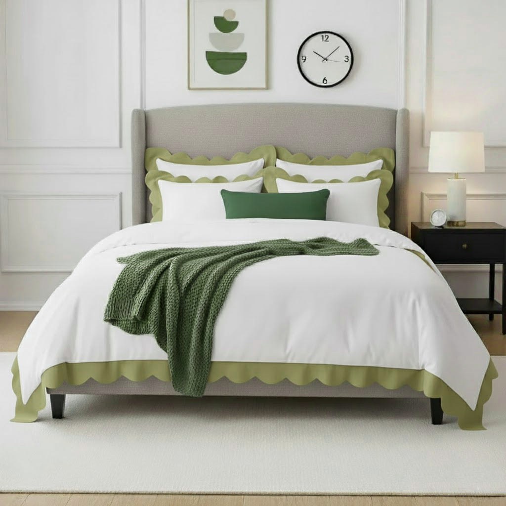 Wavy Applique Embroidery Cotton Duvet Cover Set