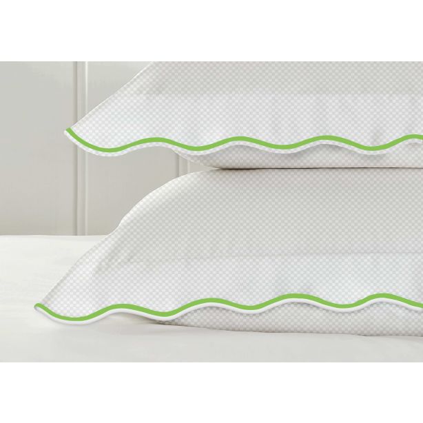 400TC Cotton Scallop Embroidery Sateen Microcheck Duvet Cover Set