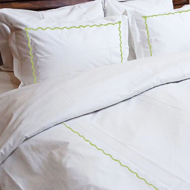 Ava 400TC Cotton Scallop Embroidery Sateen Solid Duvet Cover Set