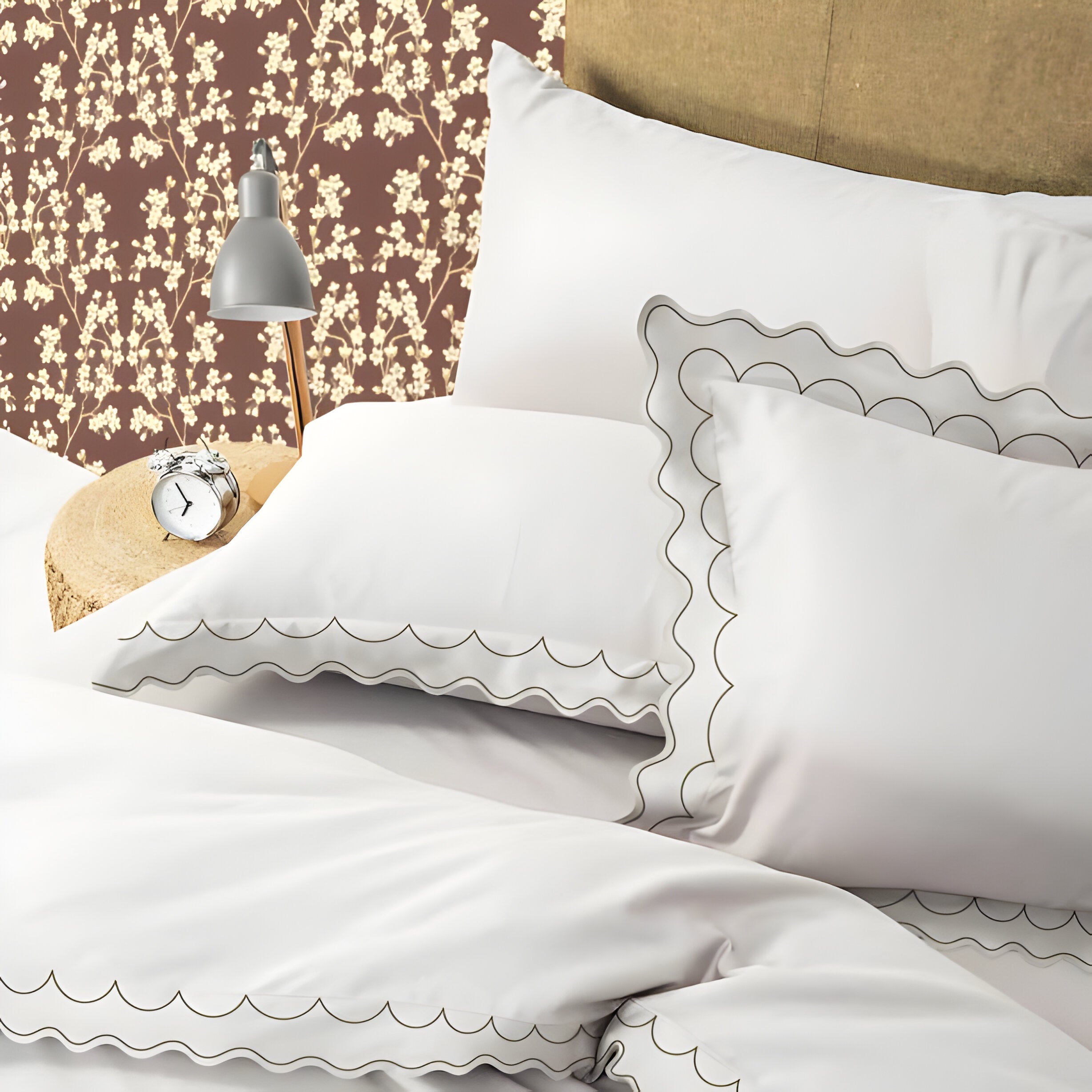 400TC Cotton Sateen Double Scallop Embroidery Duvet Cover Set