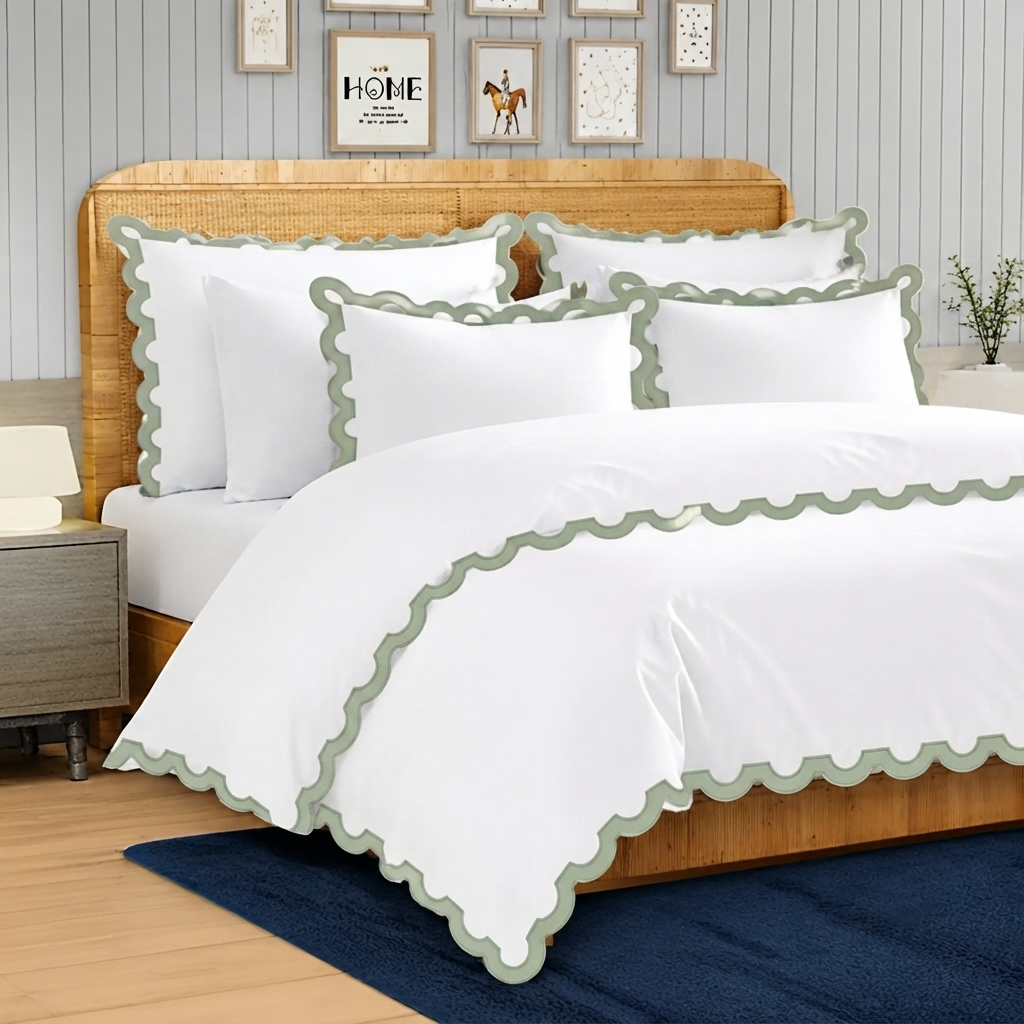 400TC U Shape Applique Embroidery Cotton Duvet Cover Set