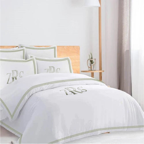 Monogam 400TC Cotton Triple Edge Embroidery Sateen Solid Duvet Cover Set