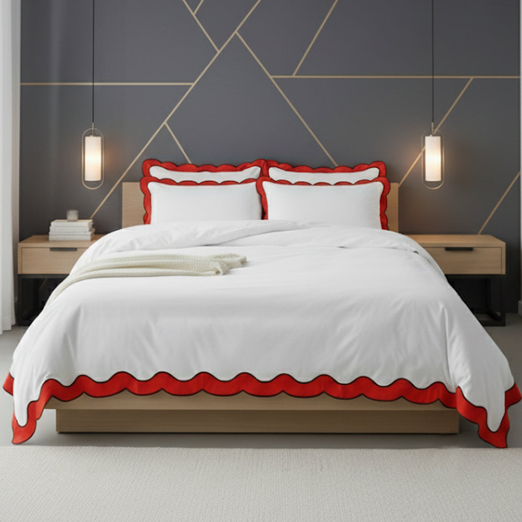 Scalloped & Wavy Applique Embroidery Cotton Duvet Cover Set