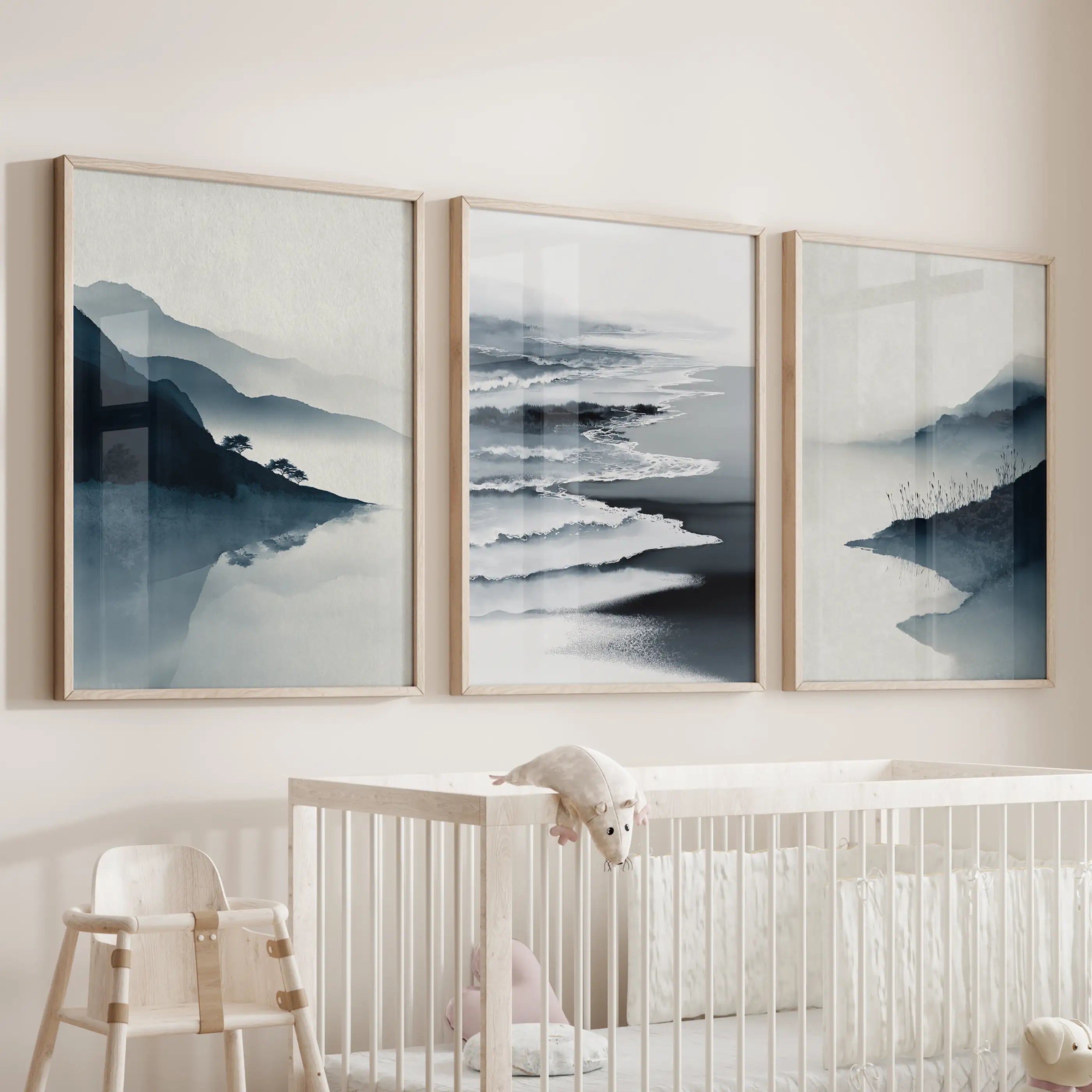 Minimalist Mountain Lake Set of 3. Modern Landscape Prints