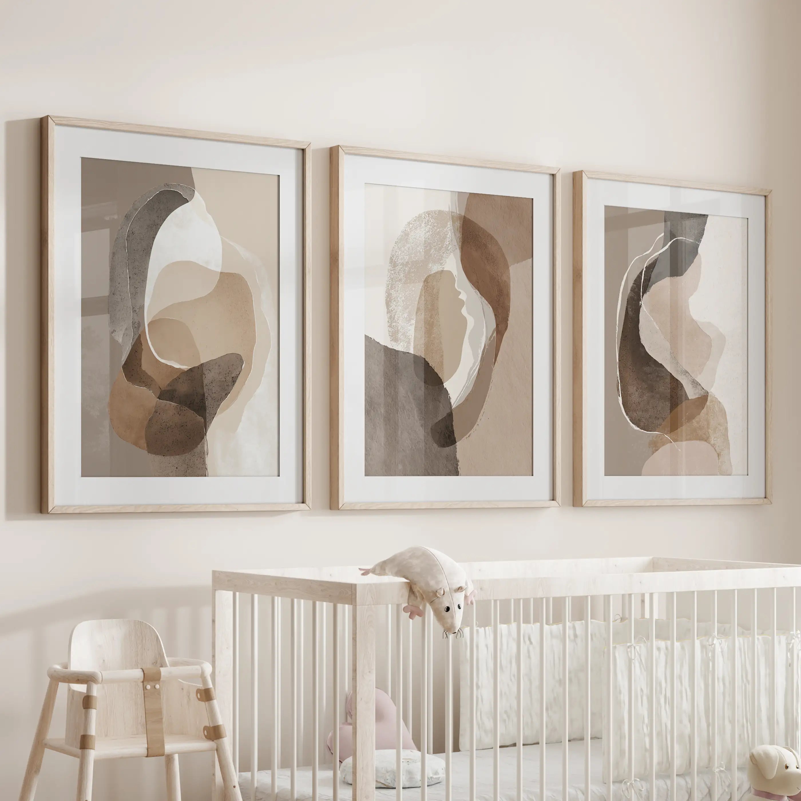 Neutral Abstract Wall Art Set of 3. Modern Earth Tone Prints