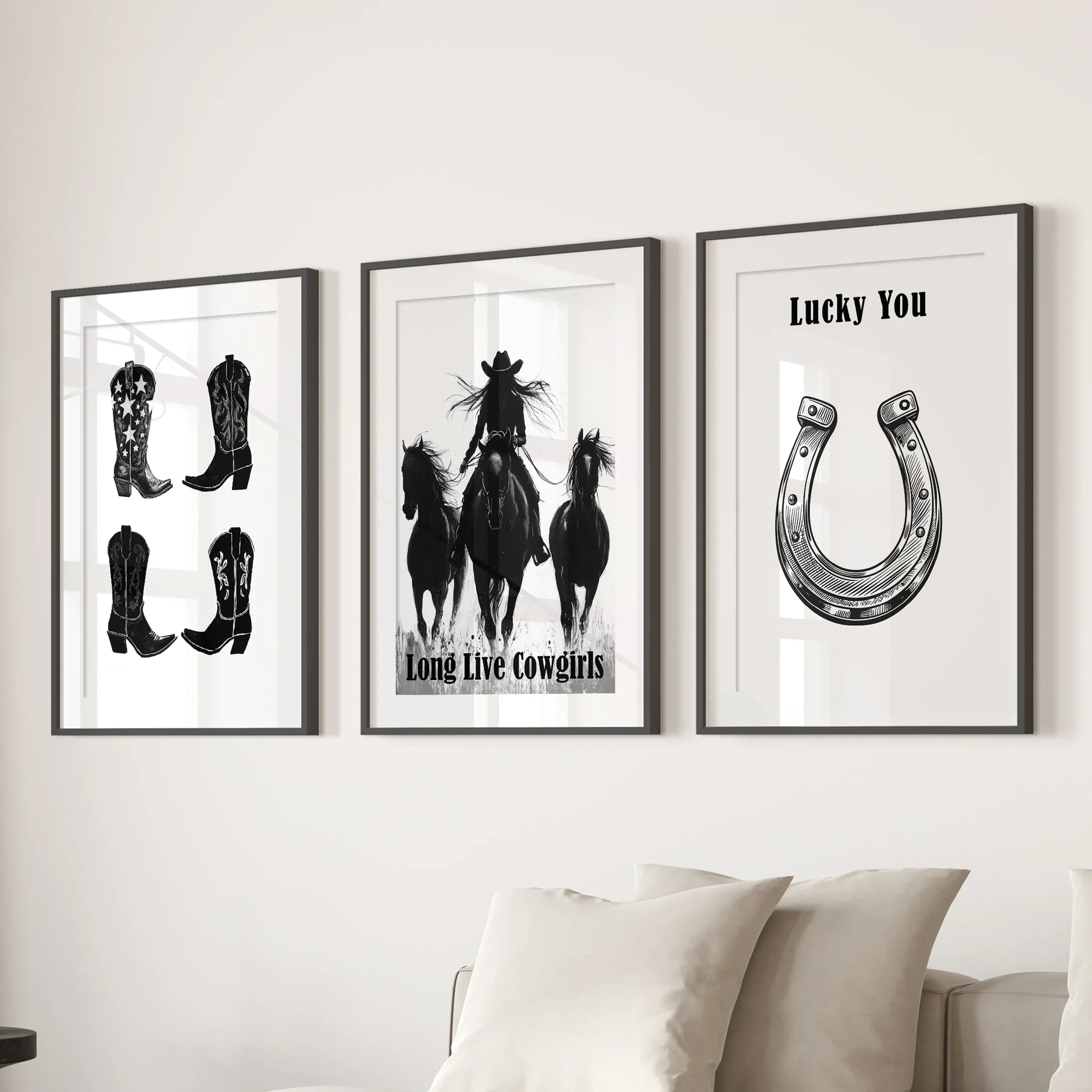 Western Cowgirl Wall Art Set of 3. Rustic Ranch Decor