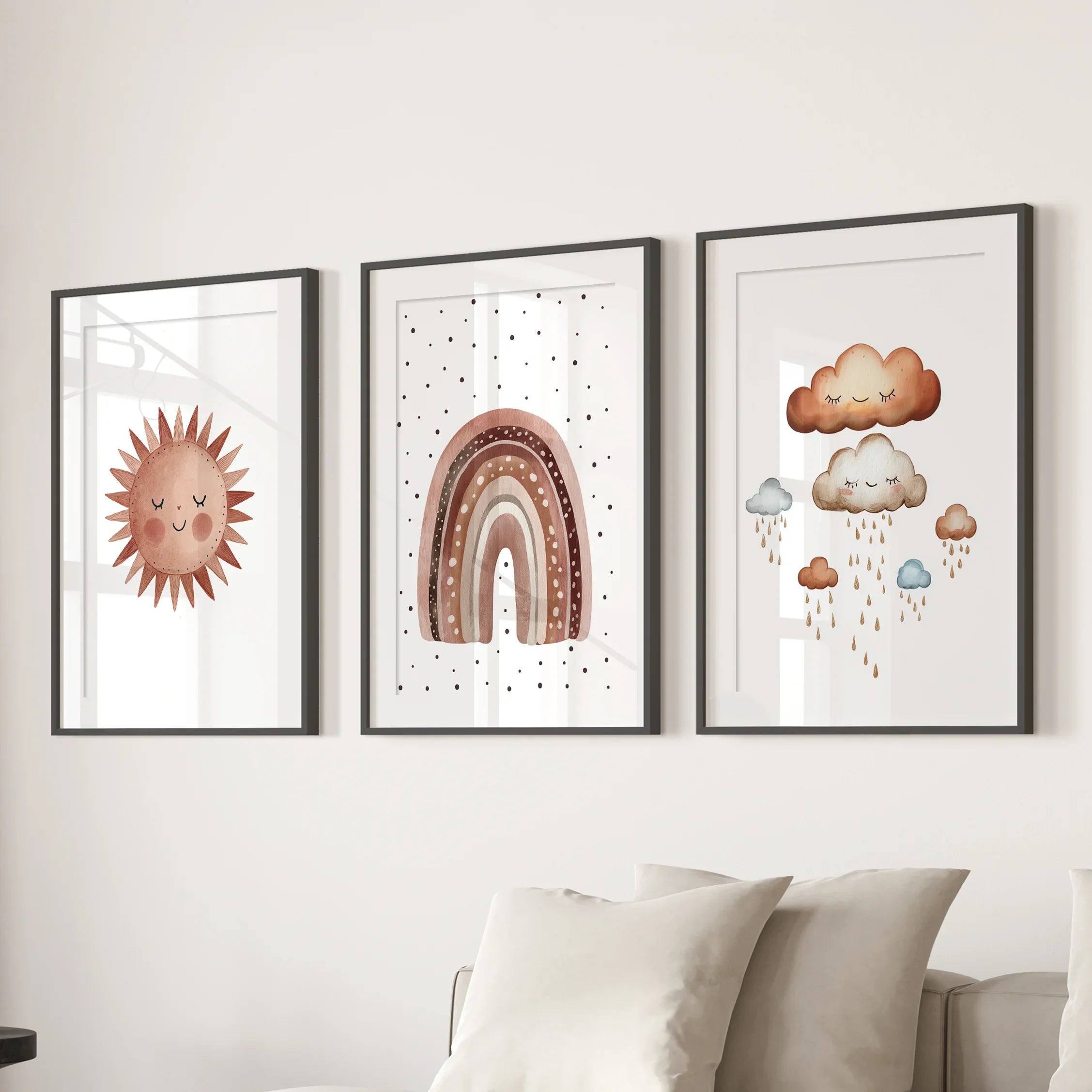 Minimalist Baby Room Wall Art Set of 3. Earthy Rainbow Theme