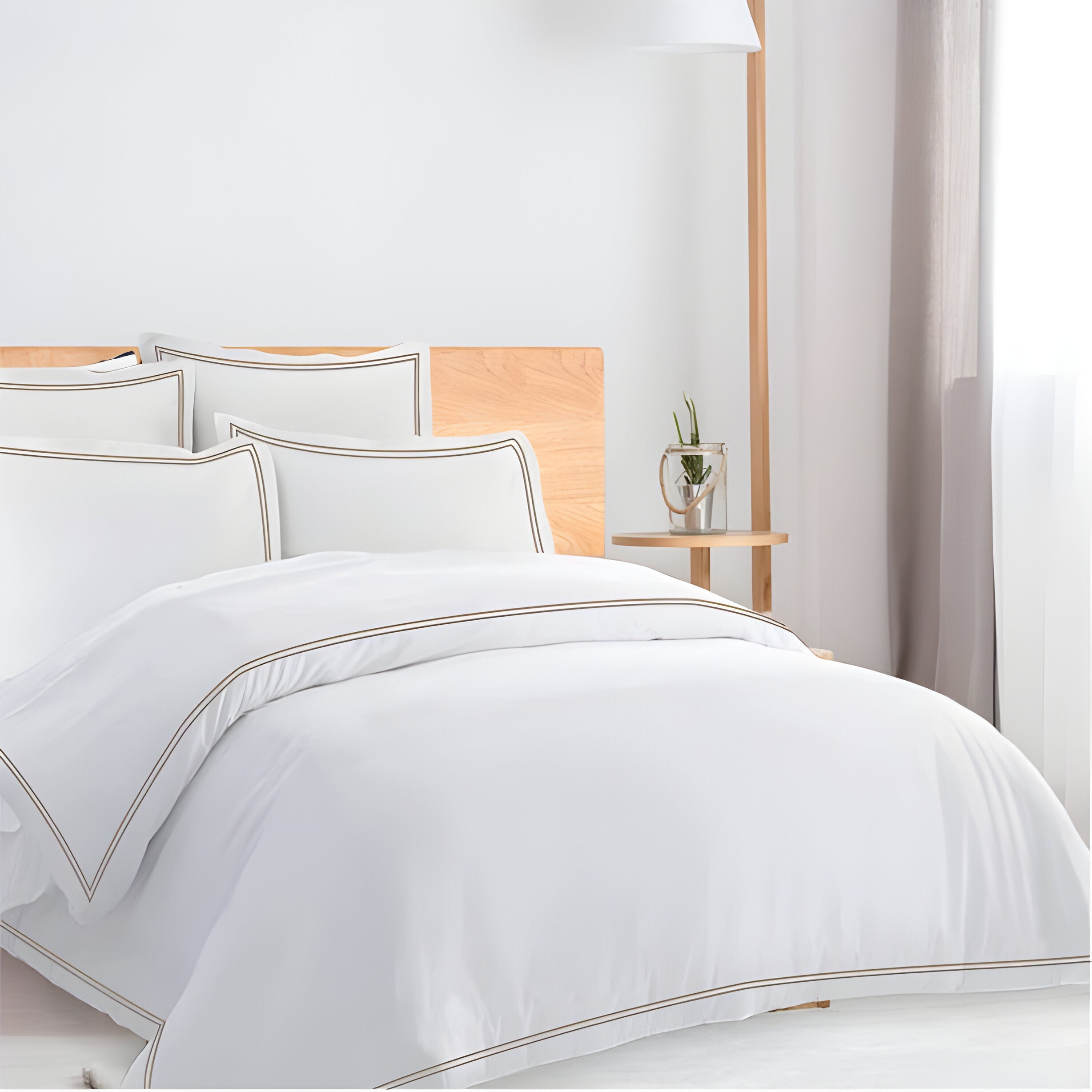 400TC Cotton Double Edge Embroidery Sateen Solid Duvet Cover Set