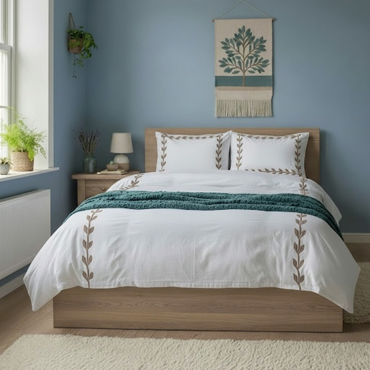 Layered Leaf Applique Cotton Duvet Cover Set