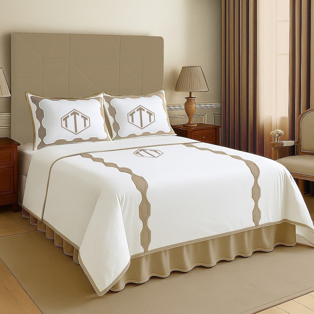 Monogram Hexagonal Applique Border Cotton Duvet Cover Set