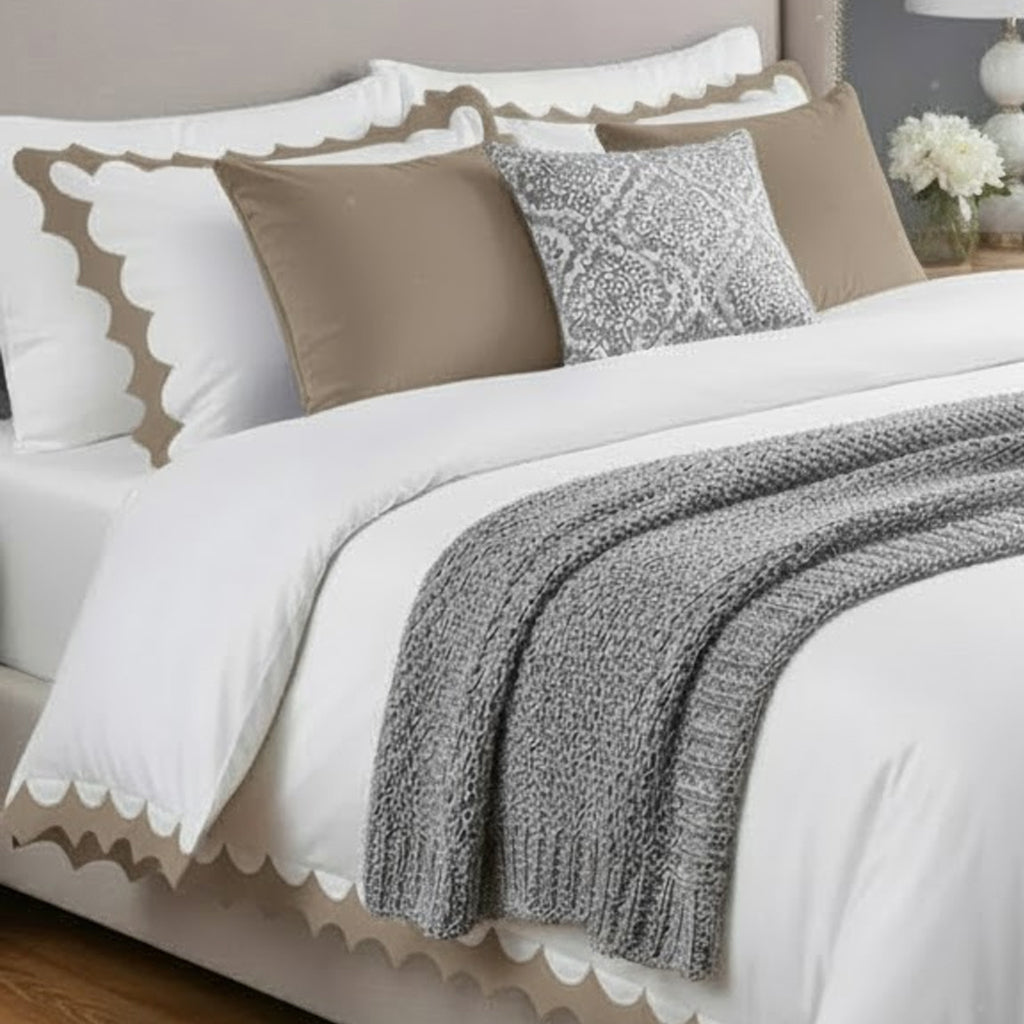Reverse Scalloped Applique Embroidery Cotton Duvet Cover Set