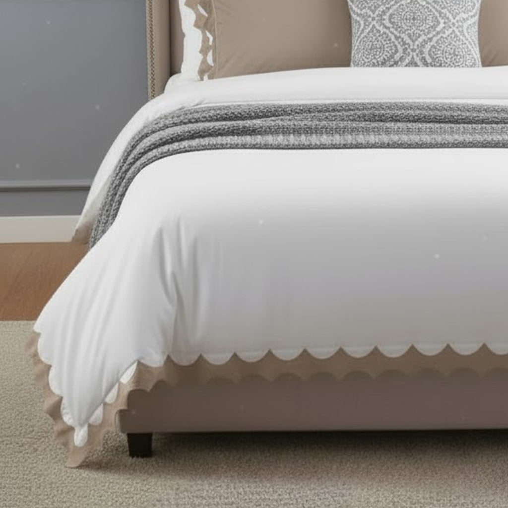 Reverse Scalloped Applique Embroidery Cotton Duvet Cover Set
