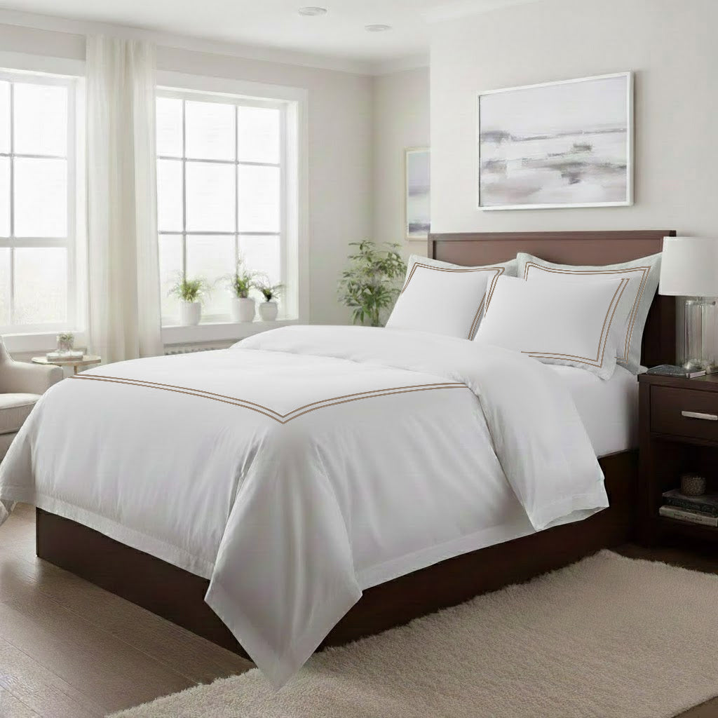 400TC Cotton Double Embroidery Sateen Solid Duvet Cover Set