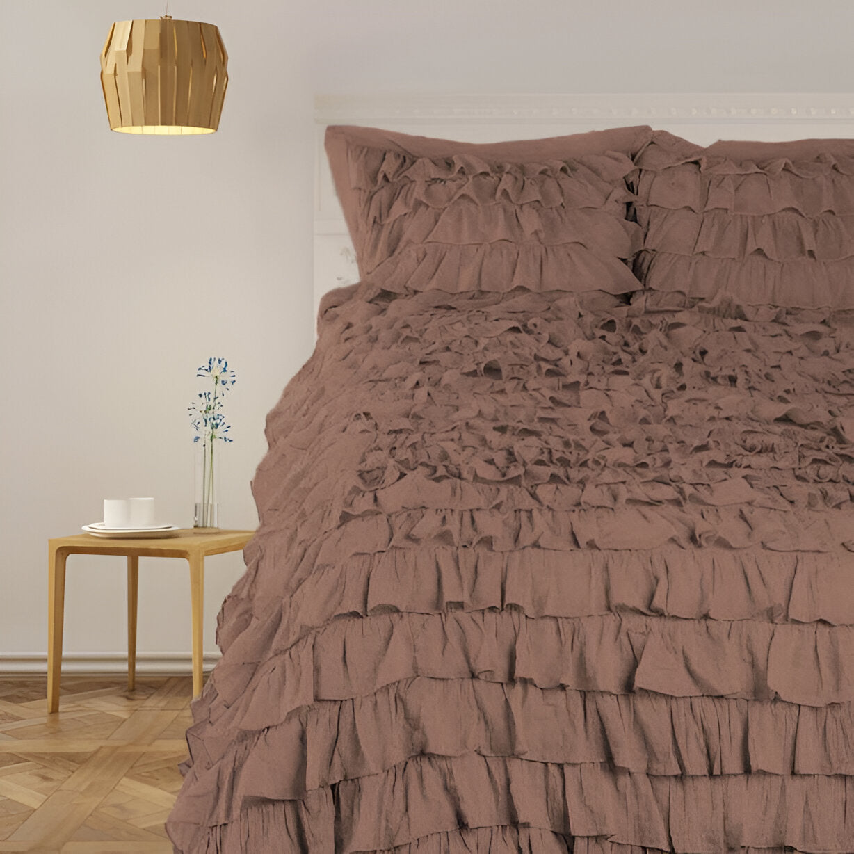 400TC Sateen Solid Cotton Waterfall Ruffle Duvet Cover Set