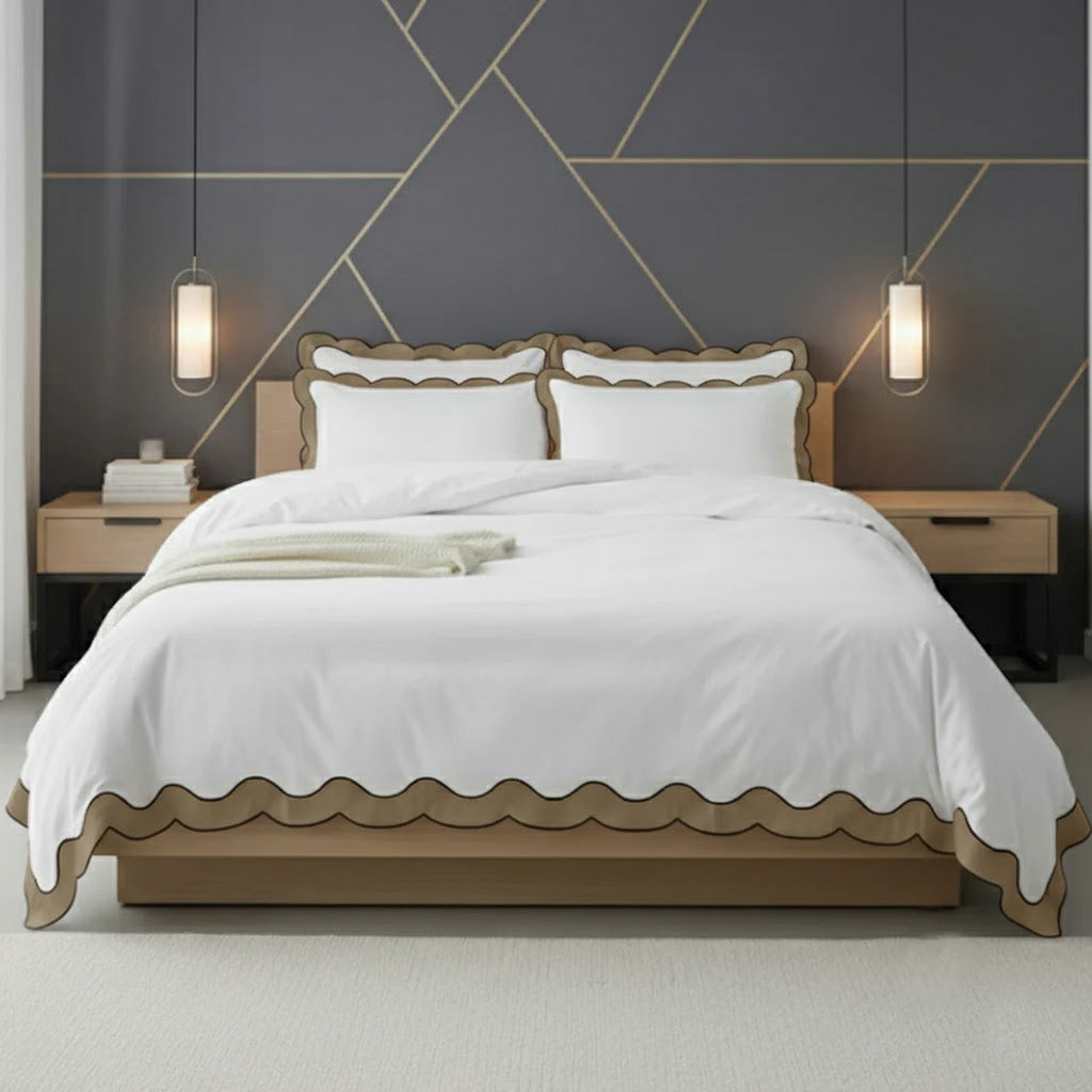 Scalloped & Wavy Applique Embroidery Cotton Duvet Cover Set