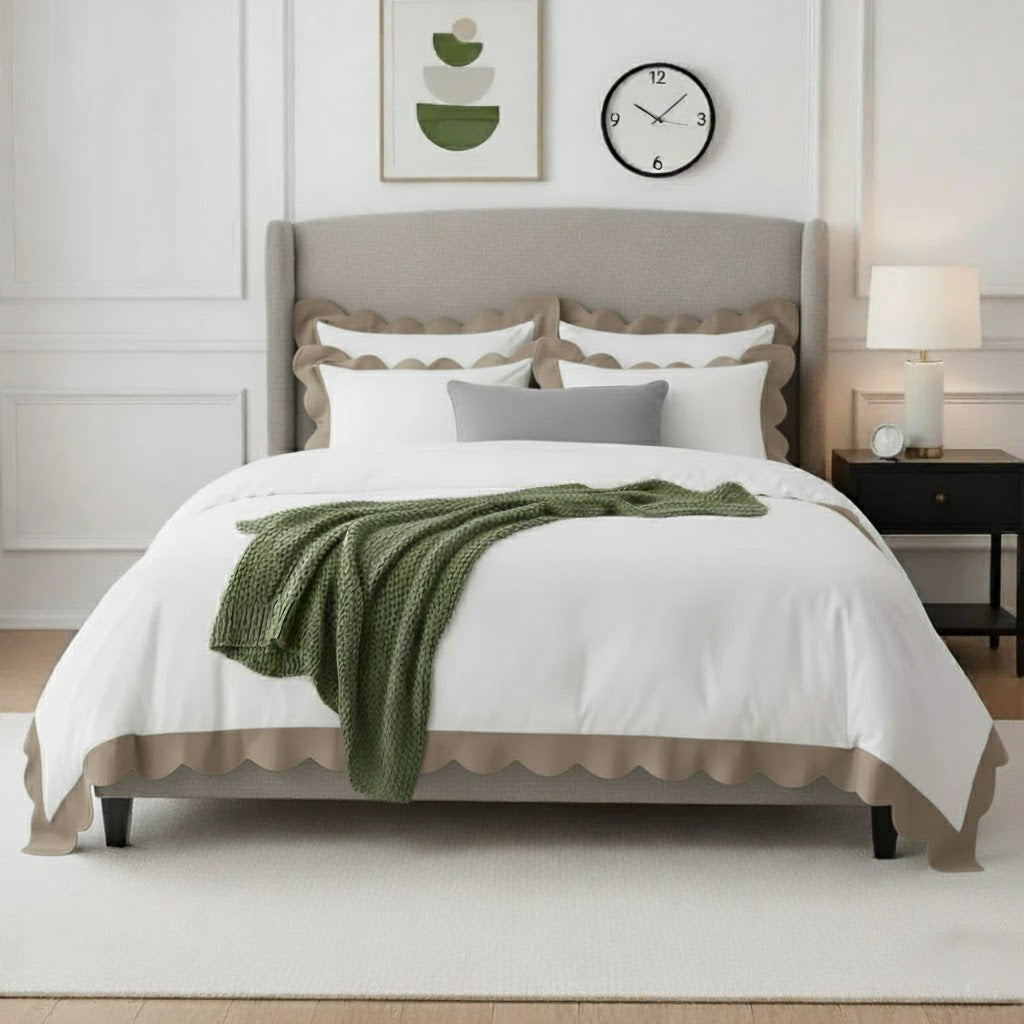 Wavy Applique Embroidery Cotton Duvet Cover Set