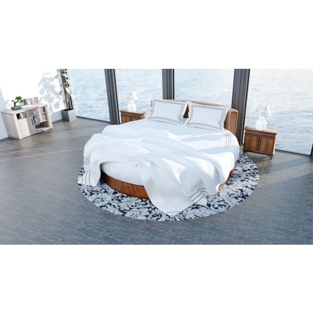 400TC Cotton Triple Embroidery Sateen Solid Round Duvet Cover Set