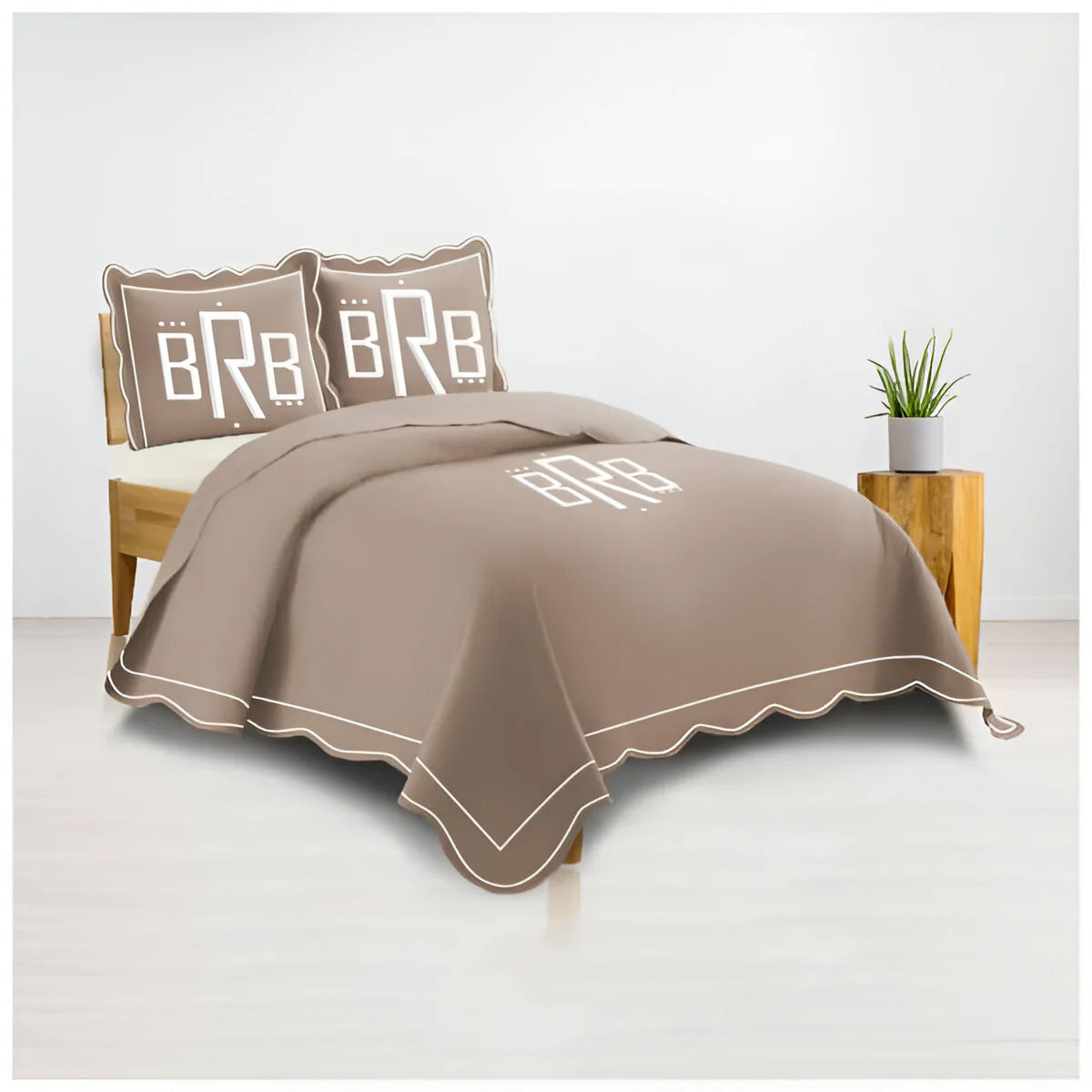 Monogram 400TC Luxurious Wavy Embroidery & Border Cotton Sateen Duvet Cover Set