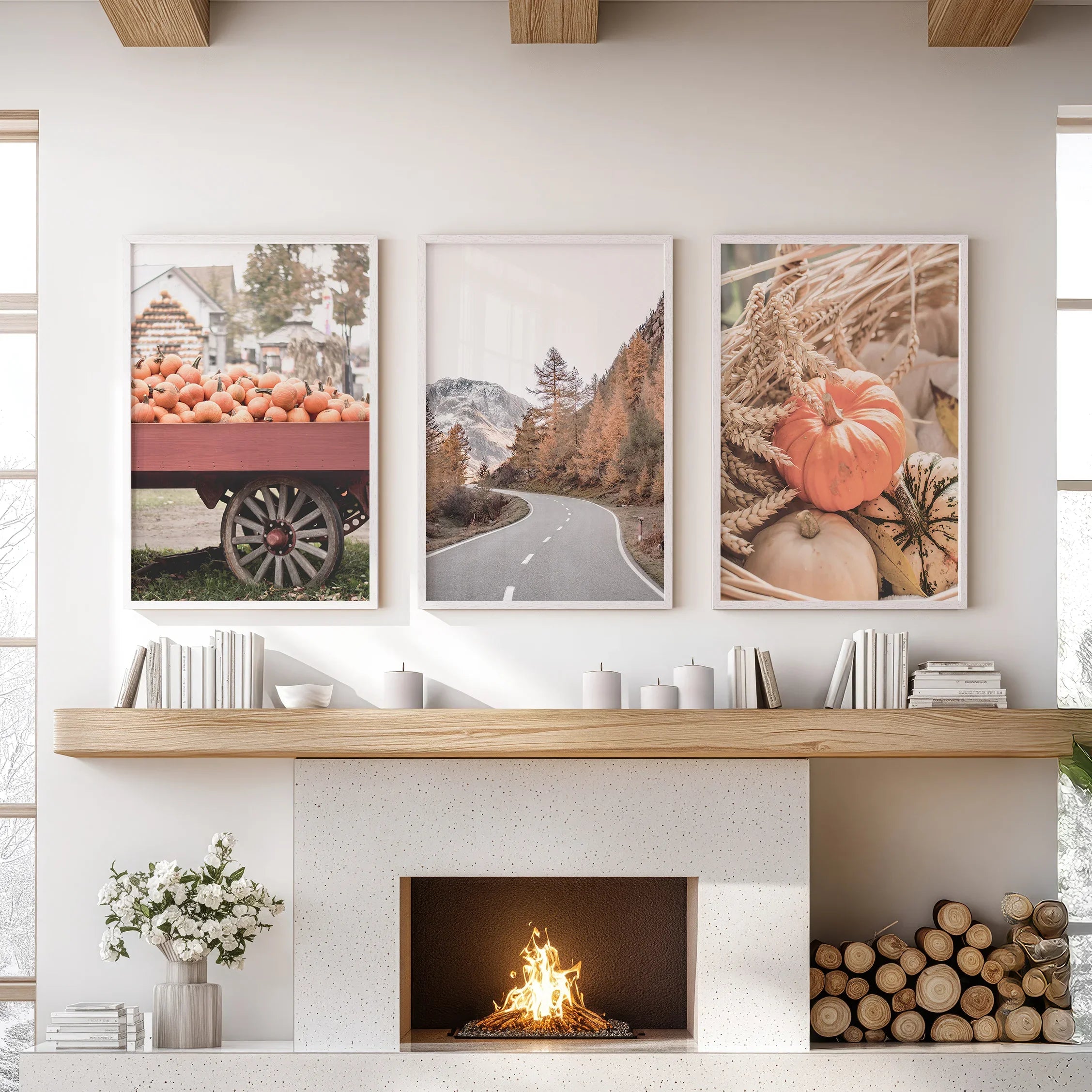 Autumn Pumpkin Set of 3 Prints. Rustic Fall Harvest Decor