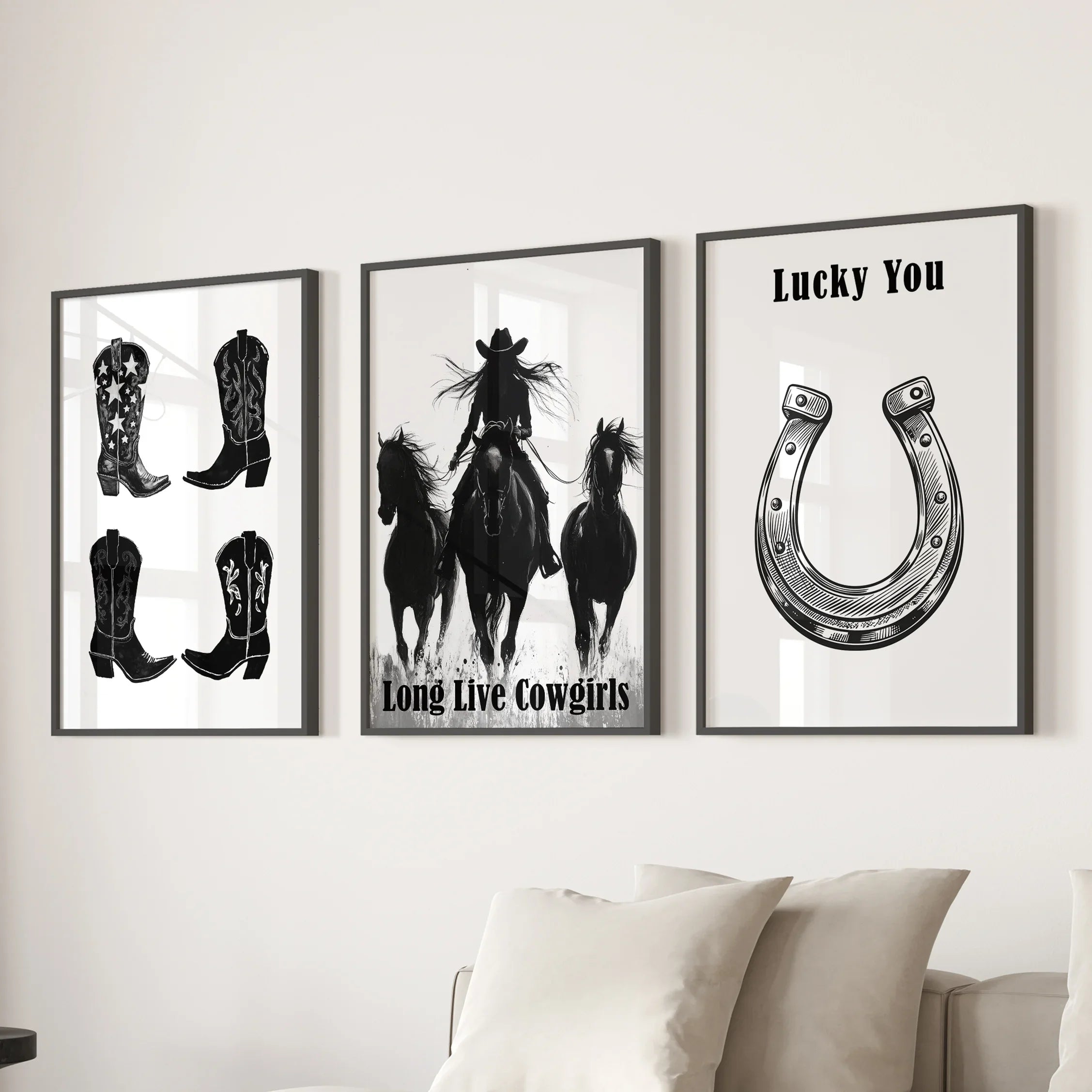 Western Cowgirl Wall Art Set of 3. Rustic Ranch Decor