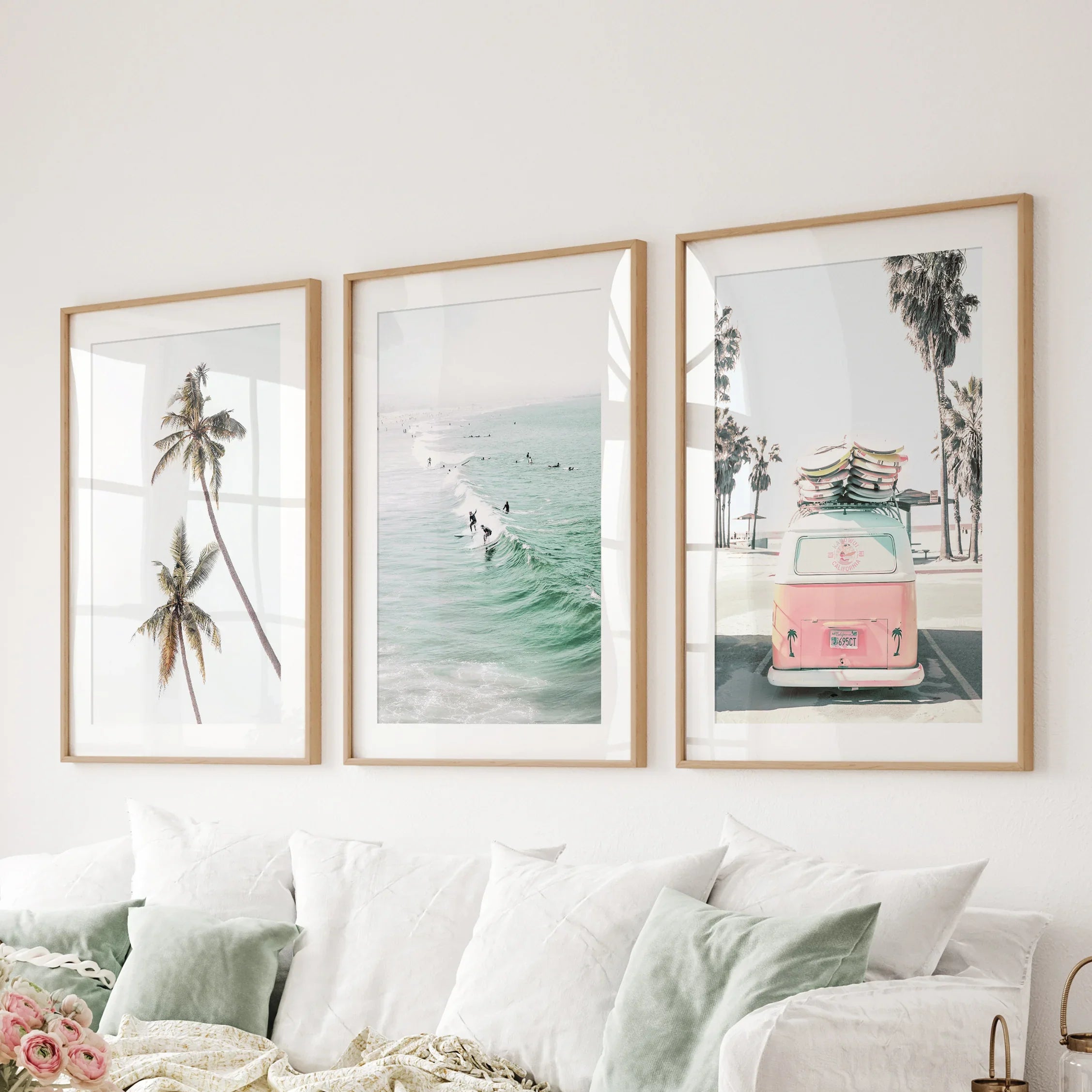 Tropical Beach Wall Art Set. Modern Coastal Surfing Prints