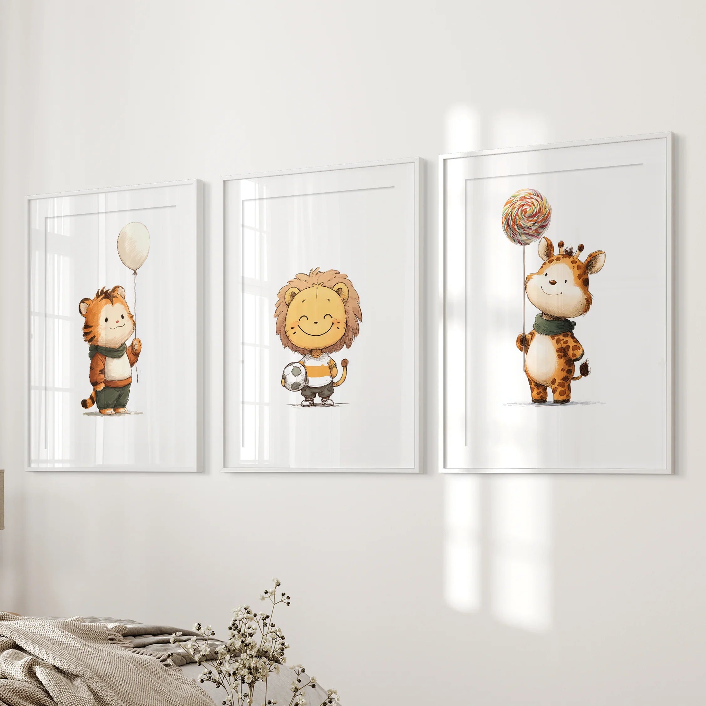 Woodland Jungle Set of 3 Prints. Lion, Giraffe, Tiger Art