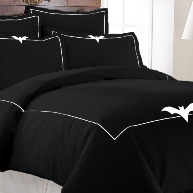 Bat Embroidered Duvet Cover Set Black