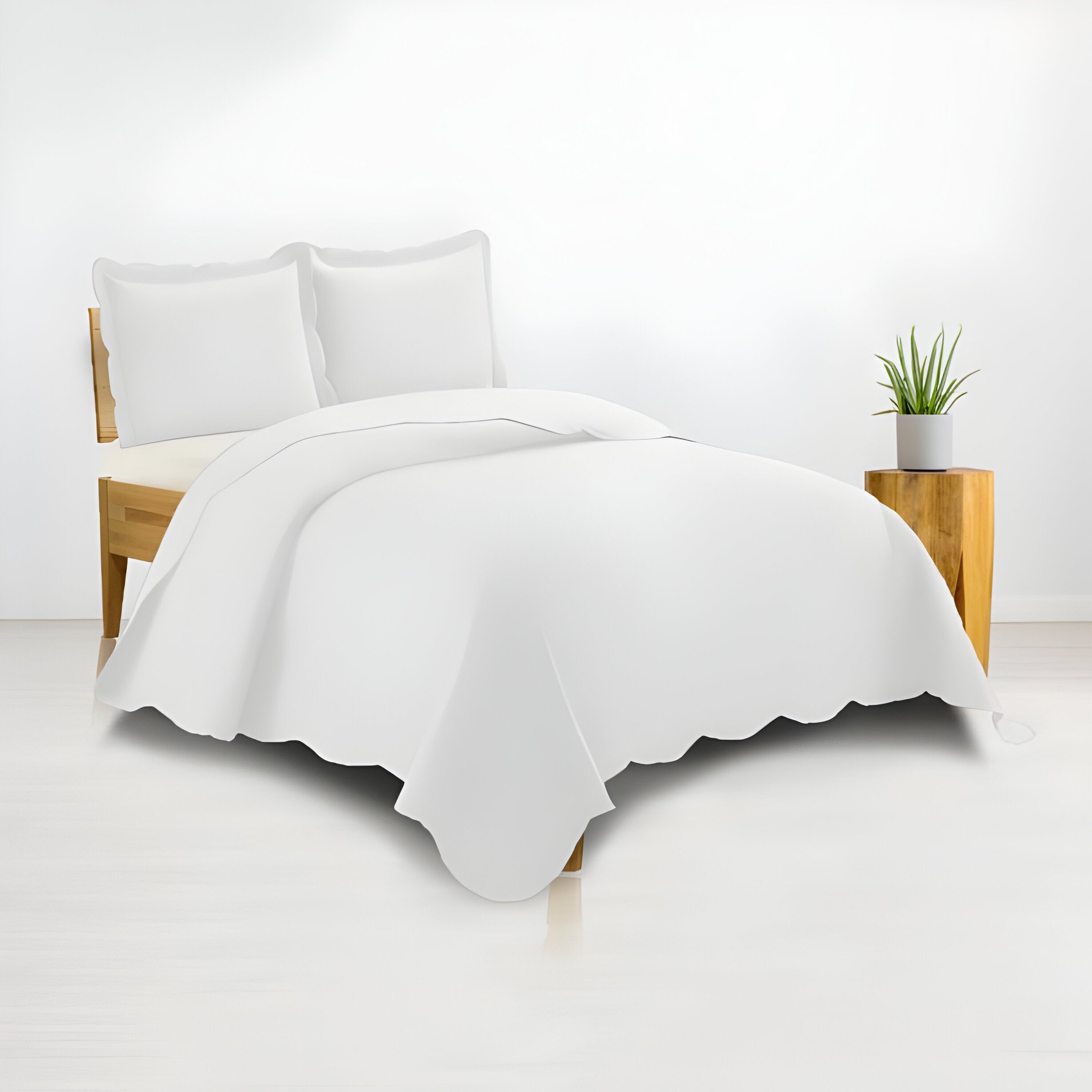 400TC Cotton Sateen Solid Scalloped Duvet Cover Set