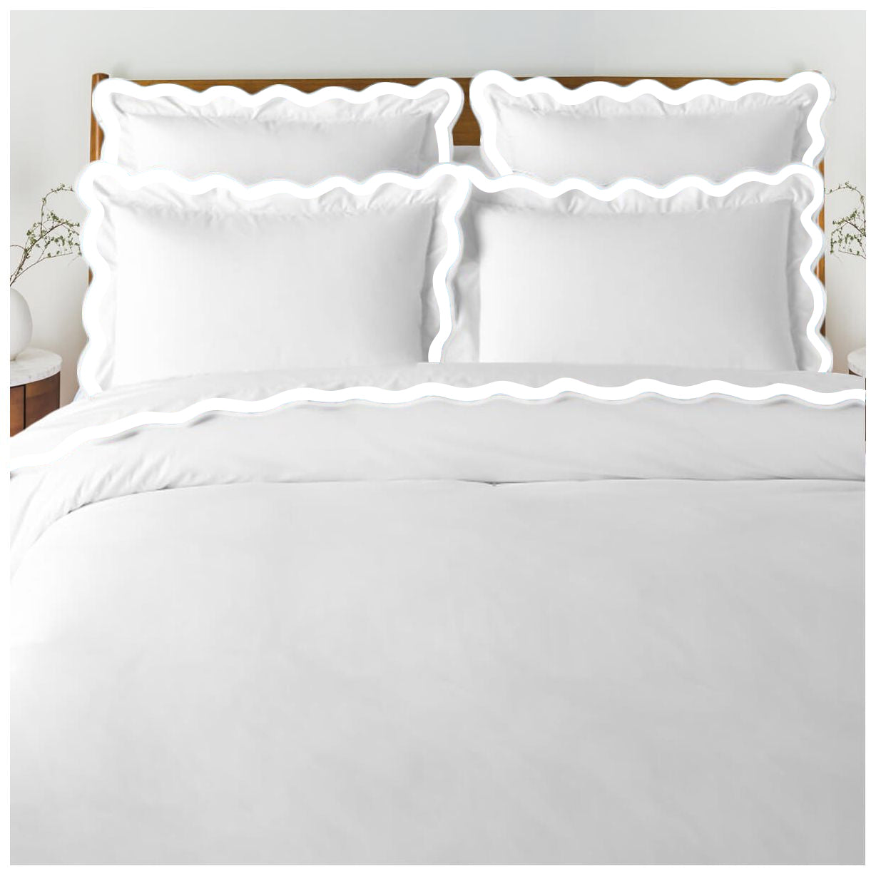 400TC Applique Scalloped Embroidery Cotton Duvet Cover Set