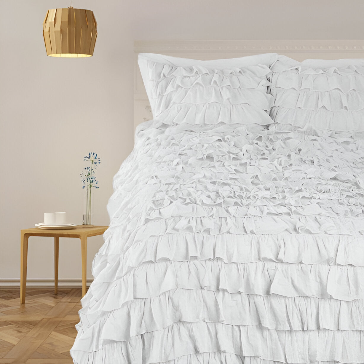 400TC Sateen Solid Cotton Waterfall Ruffle Duvet Cover Set
