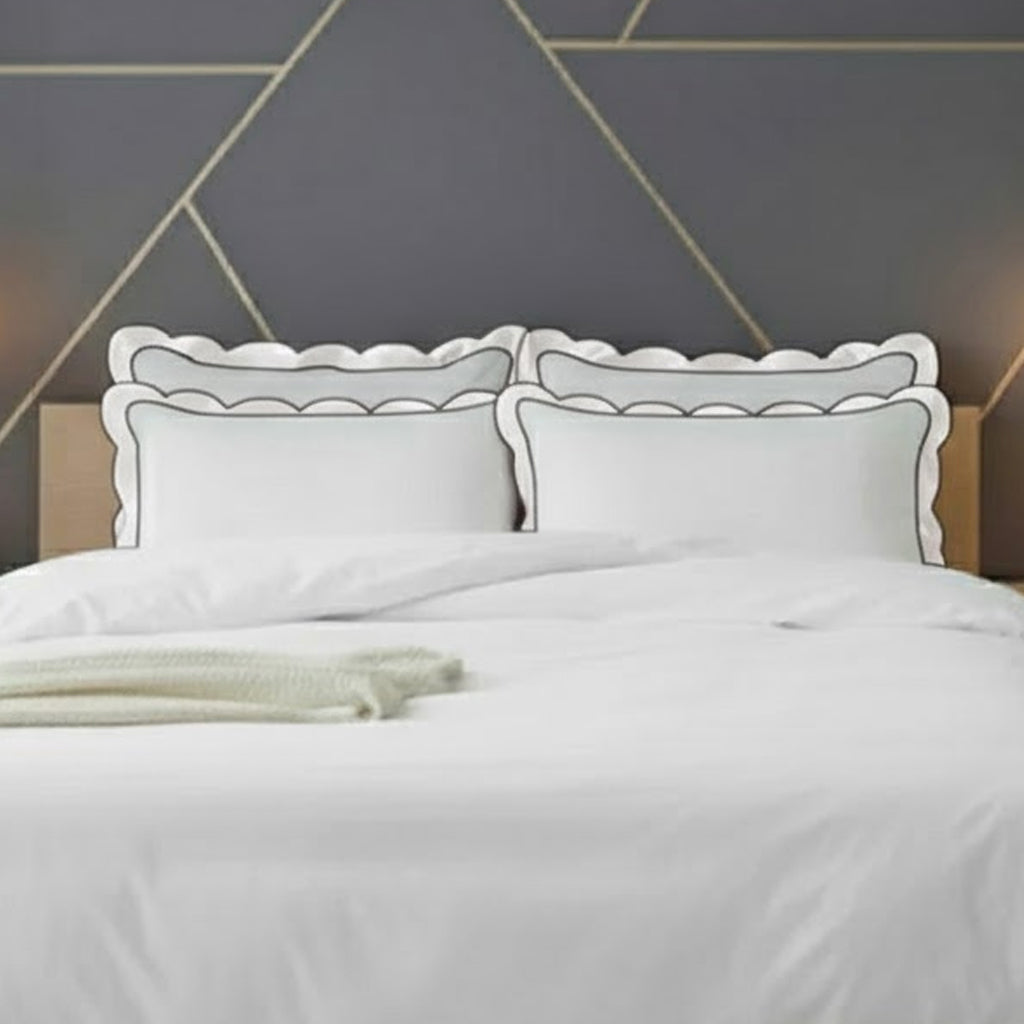 Scalloped & Wavy Applique Embroidery Cotton Duvet Cover Set
