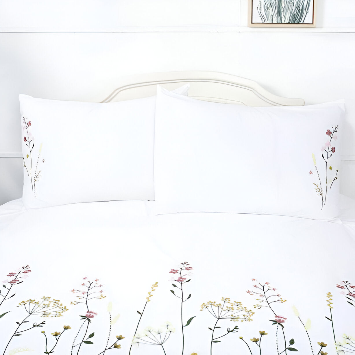 Floral Botanical Embroidered Cotton Sateen Duvet Cover Set