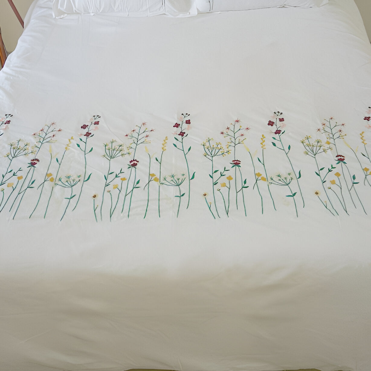 Floral Botanical Embroidered Cotton Sateen Duvet Cover Set