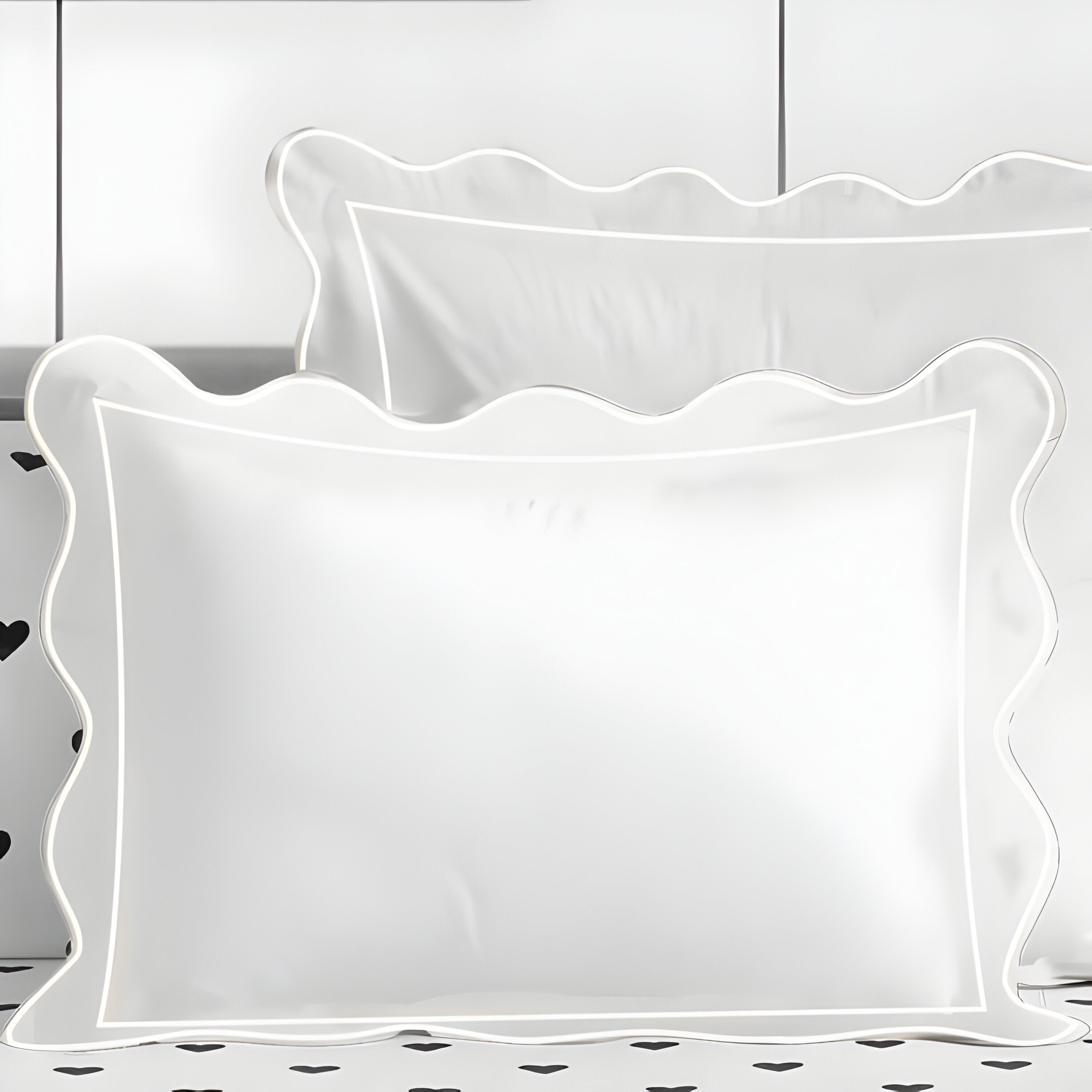 400TC Cotton Scallop Embroidery & Border Sateen Solid Duvet Cover Set