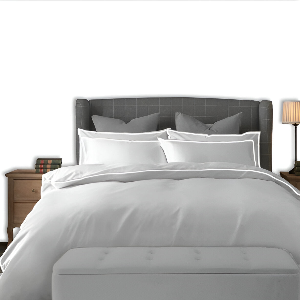 400TC Embroidery Cotton Sateen Solid Duvet Cover Set