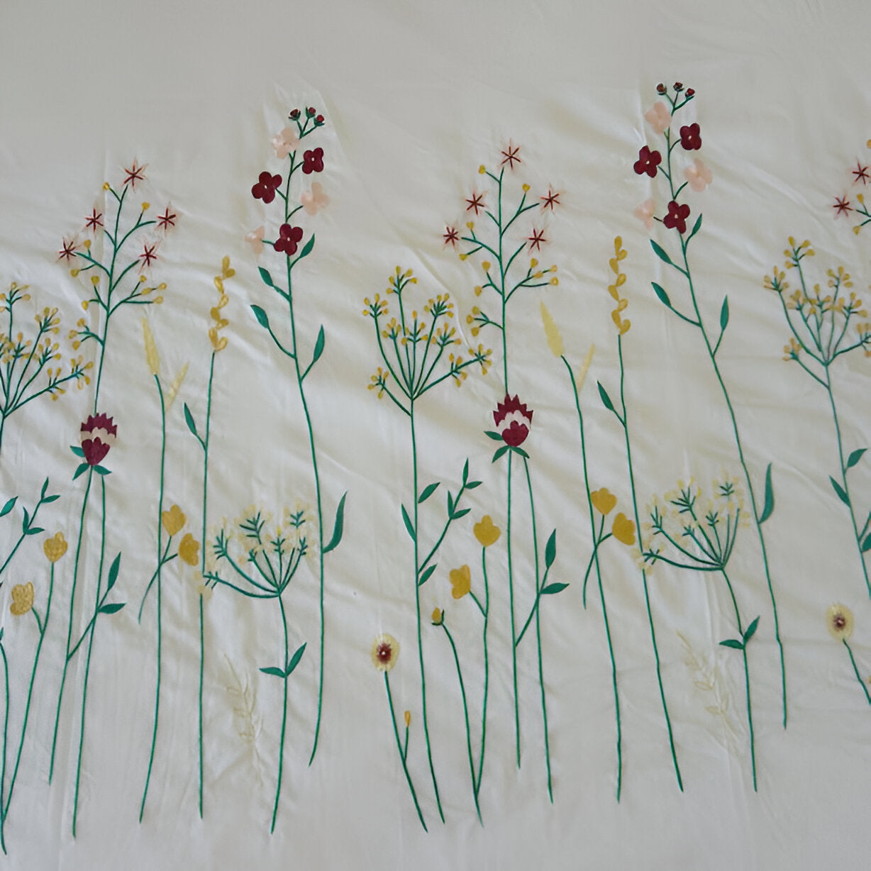 Floral Botanical Embroidered Cotton Sateen Duvet Cover Set