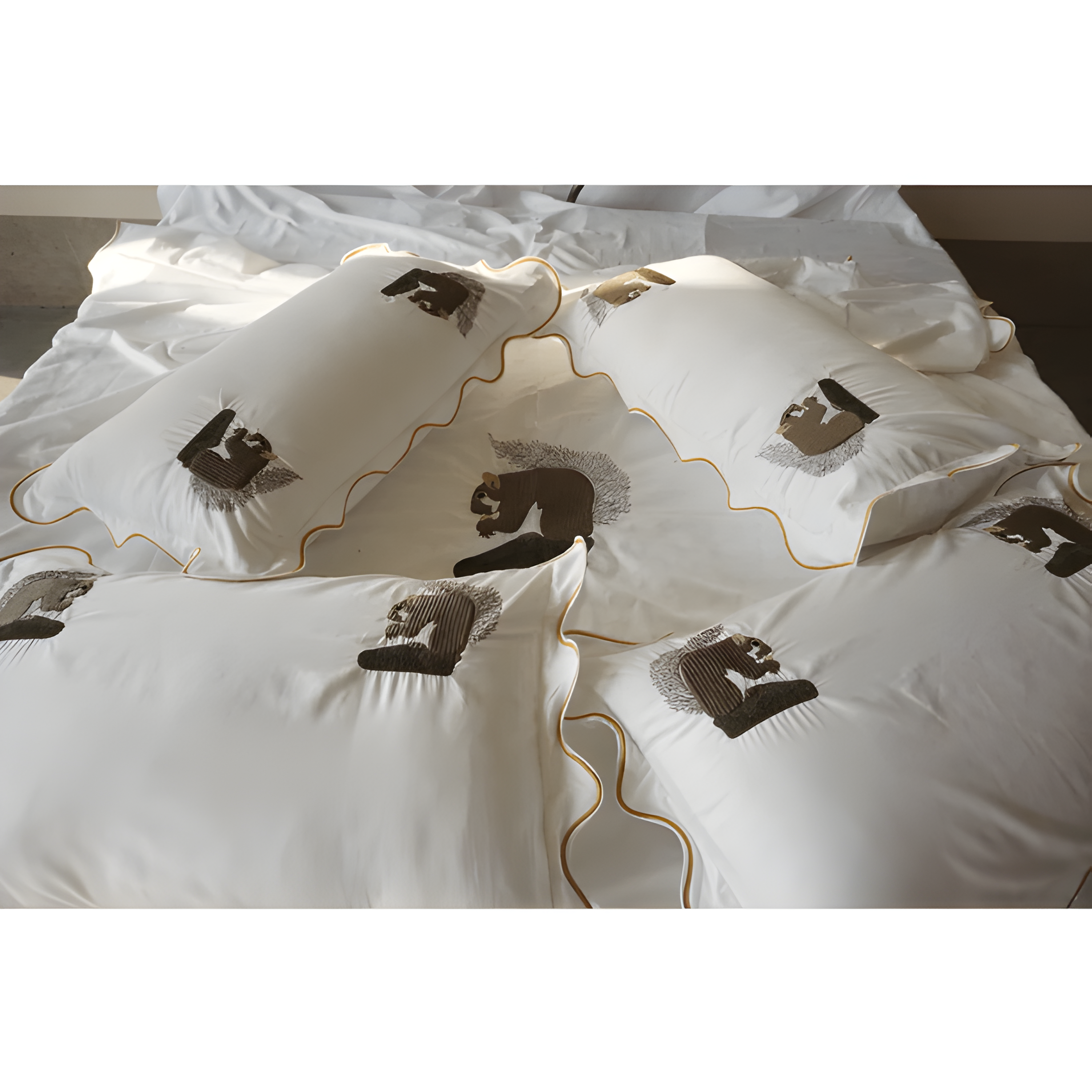 Squirrel Embroidered Cotton Sateen Duvet Cover Set