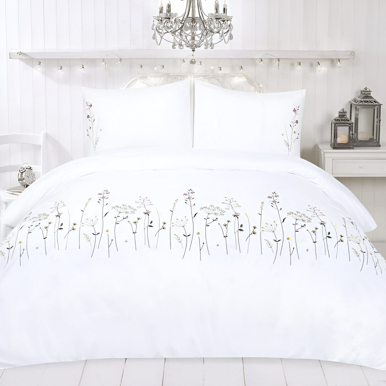 Floral Botanical Embroidered Cotton Sateen Duvet Cover Set