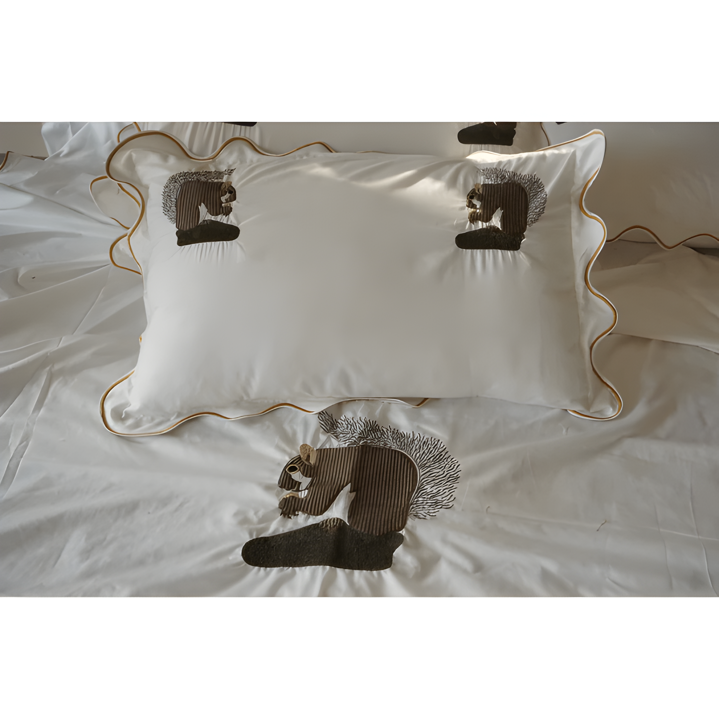 Squirrel Embroidered Cotton Sateen Duvet Cover Set
