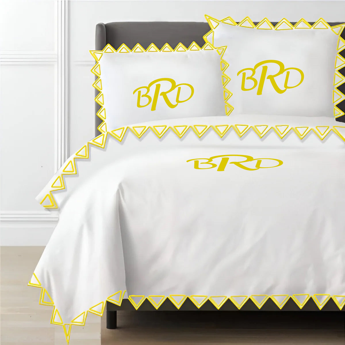 Monogram Ashley 400TC Cotton Traingle Embroidery Sateen Solid Duvet Cover Set