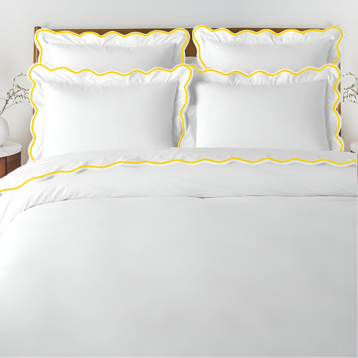 400TC Cotton Scallop Embroidery Sateen Solid Duvet Cover Set