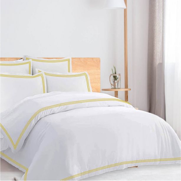 400TC Cotton Triple Edge Embroidery Sateen Solid Duvet Cover Set