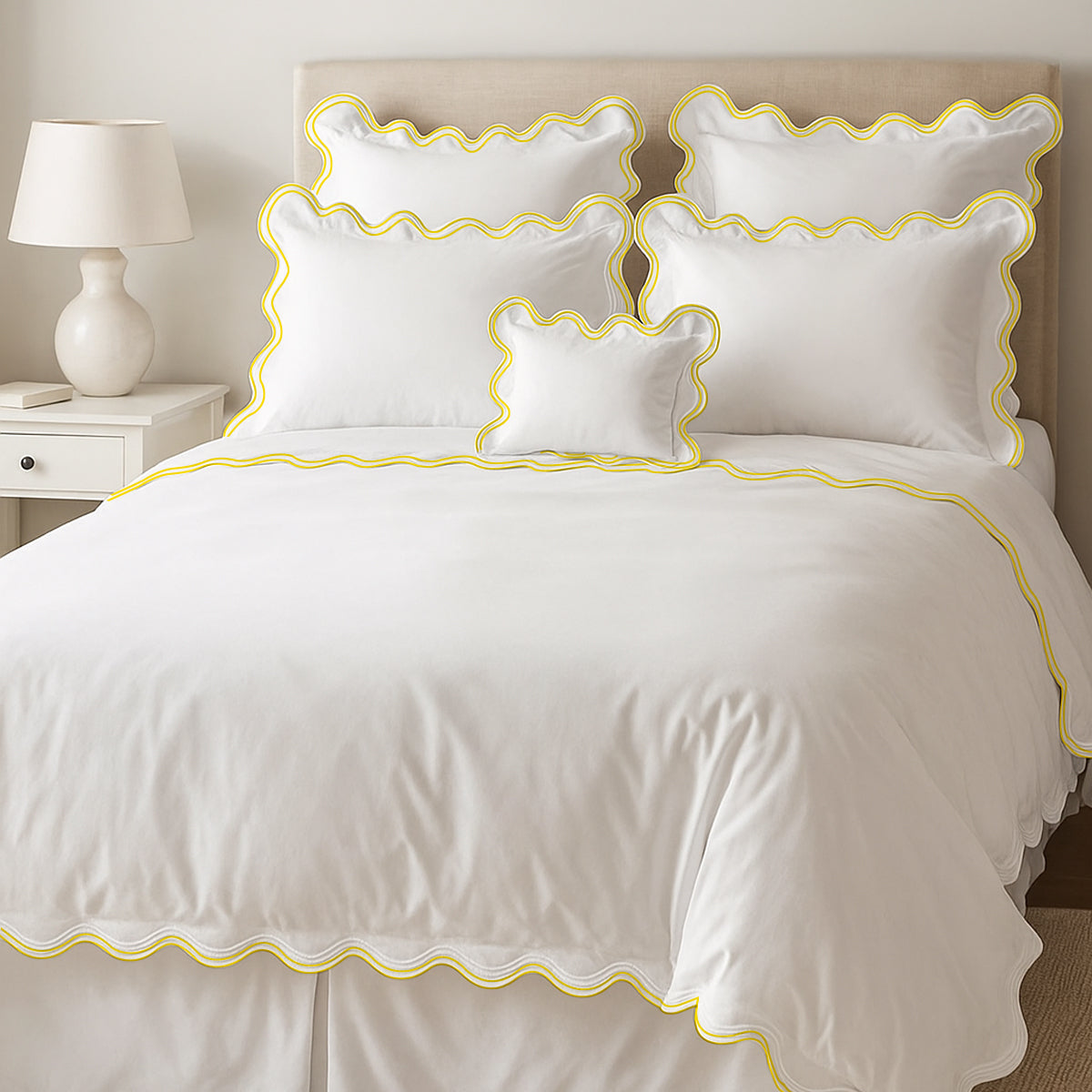 400TC Cotton Sateen Luxurious Double Scalloped Duvet Cover Set