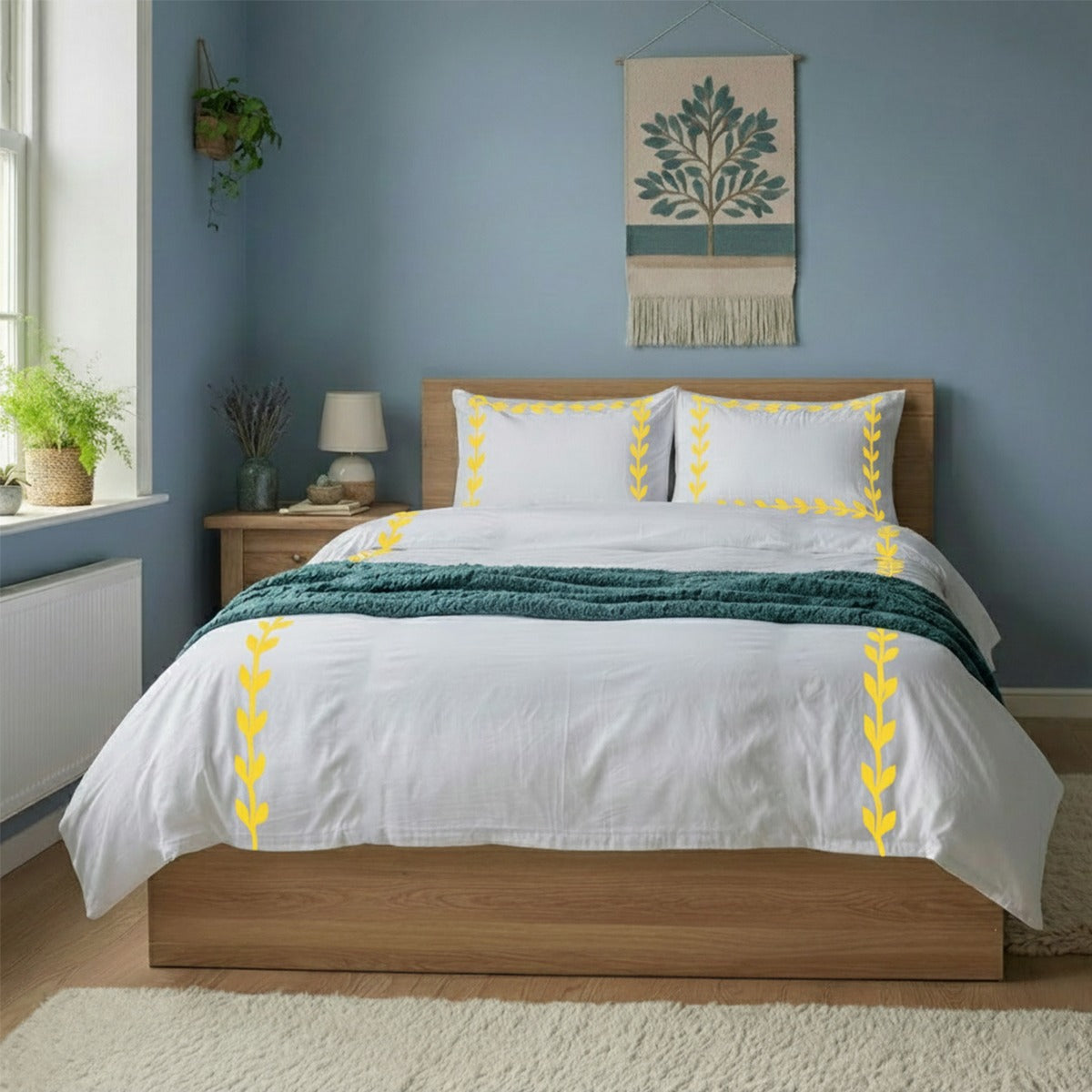 Layered Leaf Applique Cotton Duvet Cover Set