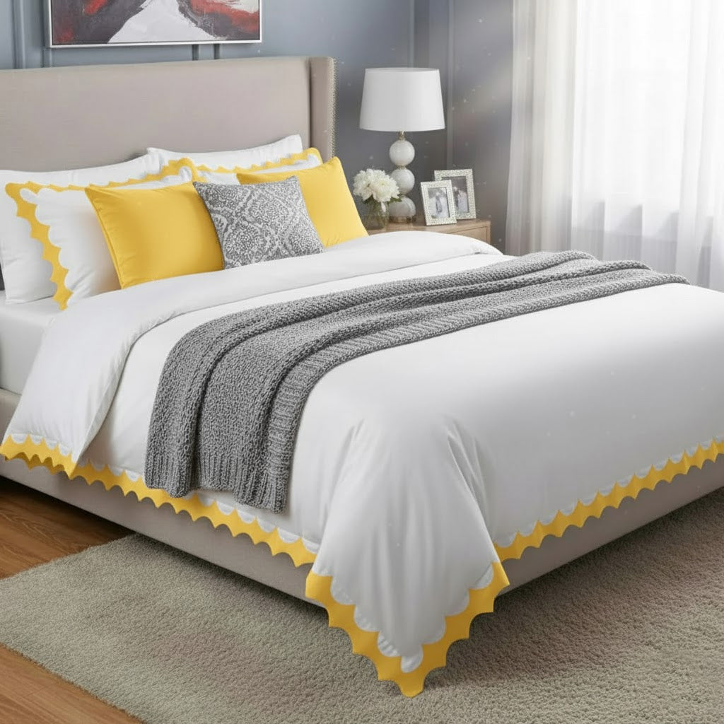 Reverse Scalloped Applique Embroidery Cotton Duvet Cover Set