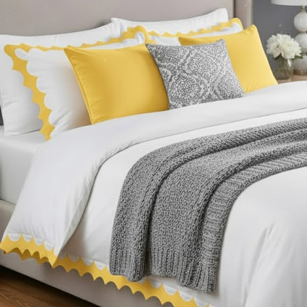 Reverse Scalloped Applique Embroidery Cotton Duvet Cover Set