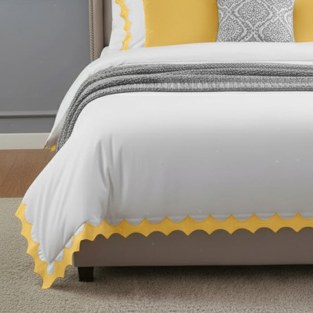 Reverse Scalloped Applique Embroidery Cotton Duvet Cover Set
