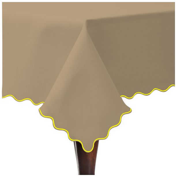 Scallop Embroidery Sateen Cotton Solid Table Cloth - Taupe