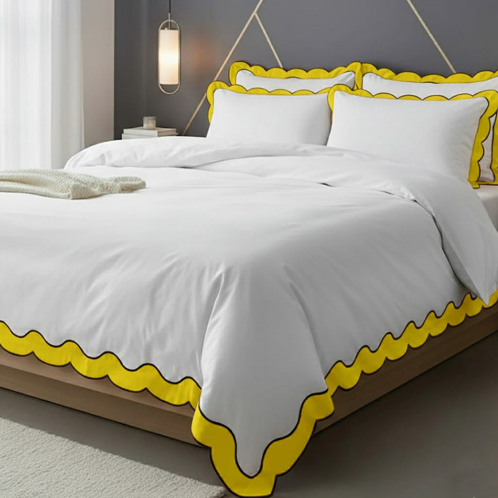 Scalloped & Wavy Applique Embroidery Cotton Duvet Cover Set